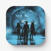 Corporate Team Silhouette Futuristic Business ペーパープレート (正面)