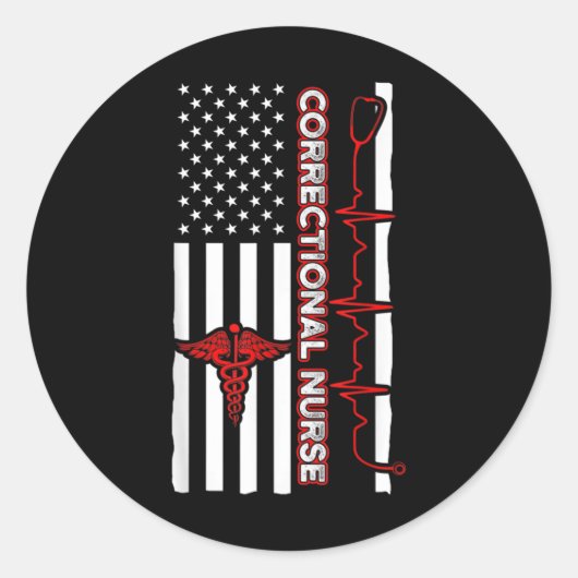 Correctional Nurse USA Flag Nursing RN ラウンドシール (正面)