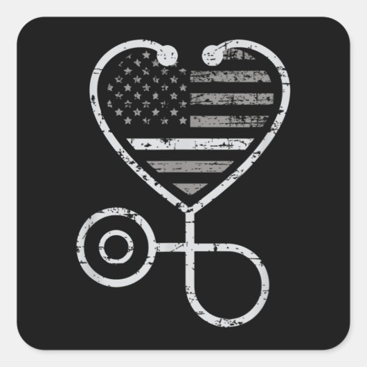 Corrections Nurse Thin Grey Line Heart US Flag スクエアシール (正面)