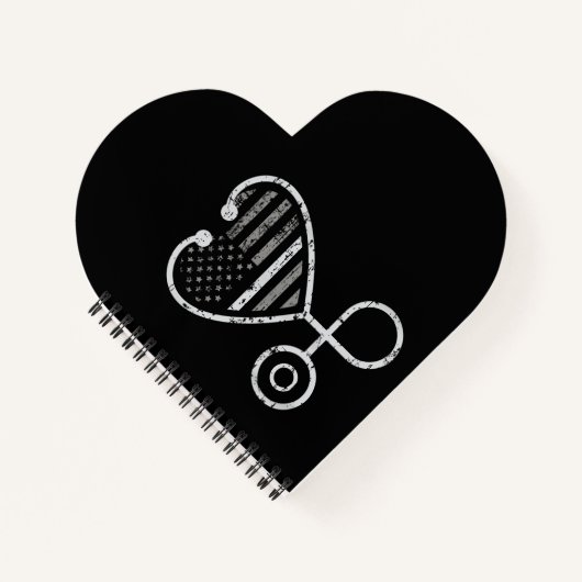 Corrections Nurse Thin Grey Line Heart US Flag ノートブック (正面)