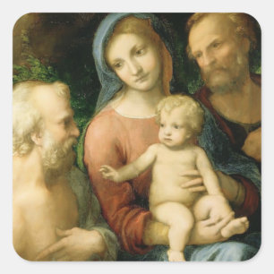 Correggio-聖者ジェロームを持つ神聖な家族 スクエアシール