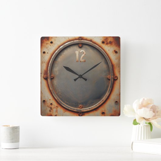 corroded steel スクエア壁時計 (ホーム)