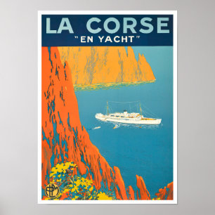 Corsica by yacht France vintage travel Poster ポスター