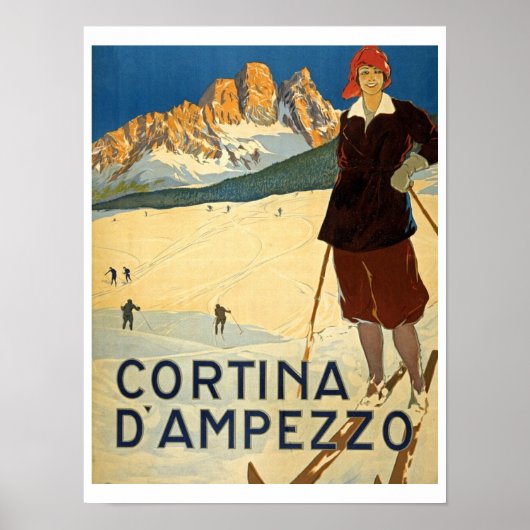 Cortina D'Amperzzo，イタリア，レトロ旅行，スキー，アルプス ポスター (正面)