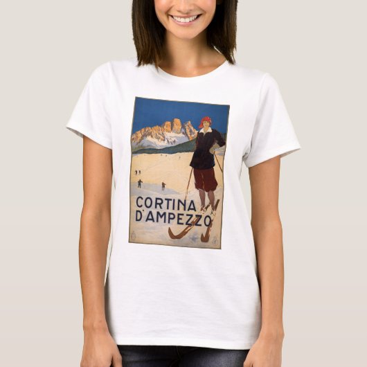 Cortina d'Ampezzoのヴィンテージ旅行ポスター芸術 Tシャツ (正面)