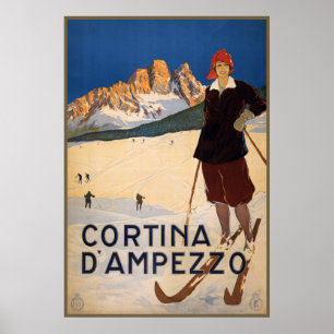 Cortina d'Ampezzoイタリアのヴィンテージ旅行ポスター ポスター