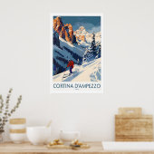 Cortina dampezzo Ski Print - Italy 1 ポスター (キッチン)