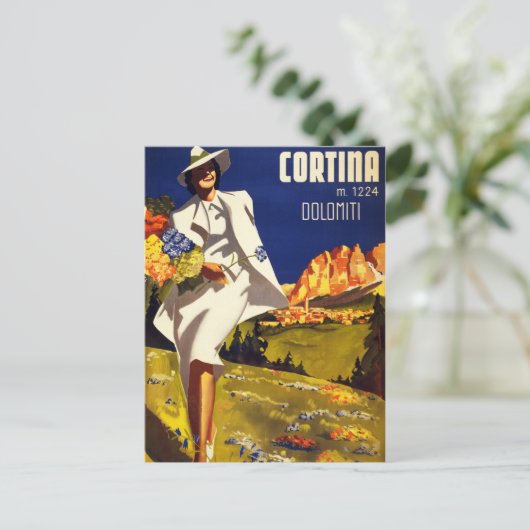Cortina Dolomitiイタリアのヴィンテージのポスターを復元 ポストカード (スタンド正面)