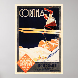 CORTINA Dolomiti for SKIING Vintage ENIT Italy ポスター