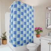 Cortina, shower, checkered, blue, light blue シャワーカーテン