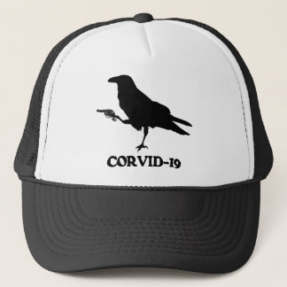 CORVID-19 Trucker Hat、白と黒 キャップ