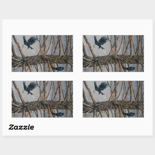 Corvus Corvidae and the Cedar 長方形シール (シート)