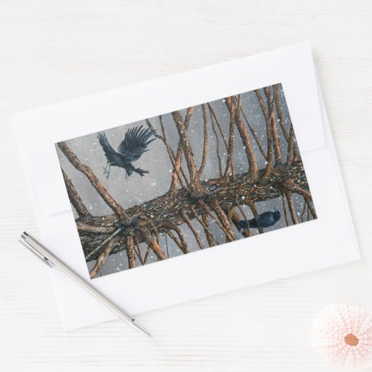 Corvus Corvidae and the Cedar 長方形シール (封筒)