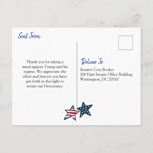 Cory Bookerありがとうパーソナライズされた ポストカード (裏面)