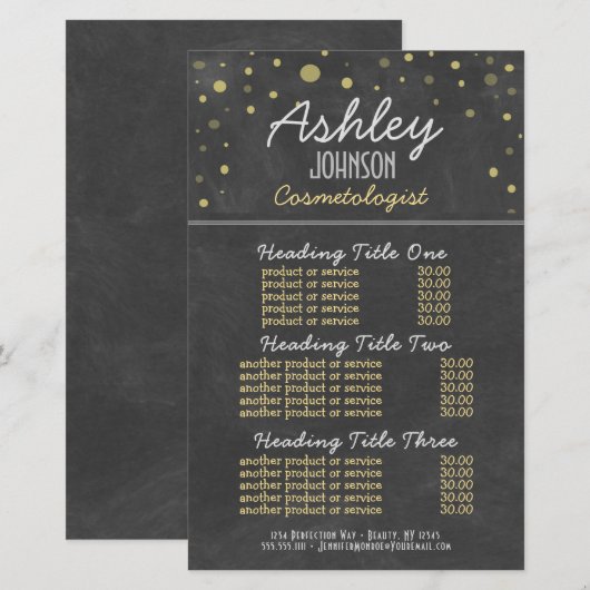 Cosemtologist Chalkboardのサービスと価格 (正面/裏面)