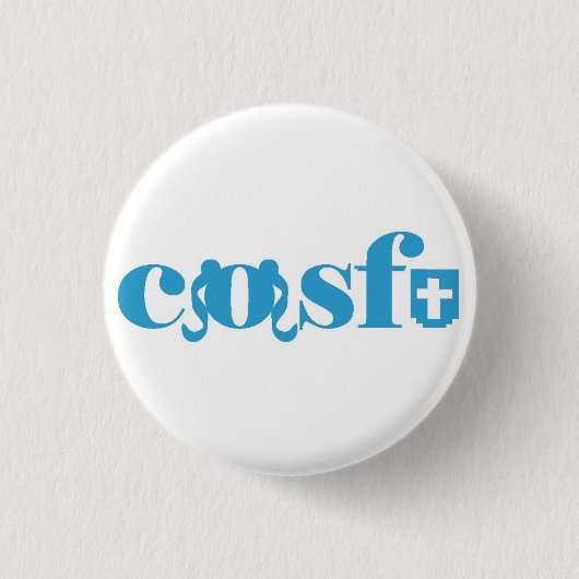Cosfu -明白で白いロゴ 缶バッジ (正面)