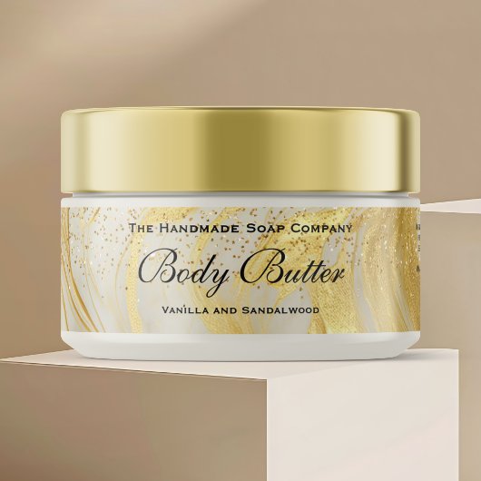 Cosmetics Body Butter Jar Label Ivory Gold glitter ラップアラウンドラベル