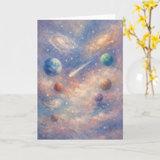 Cosmic Art Card – Planets & Galaxies カード (黄色い花)