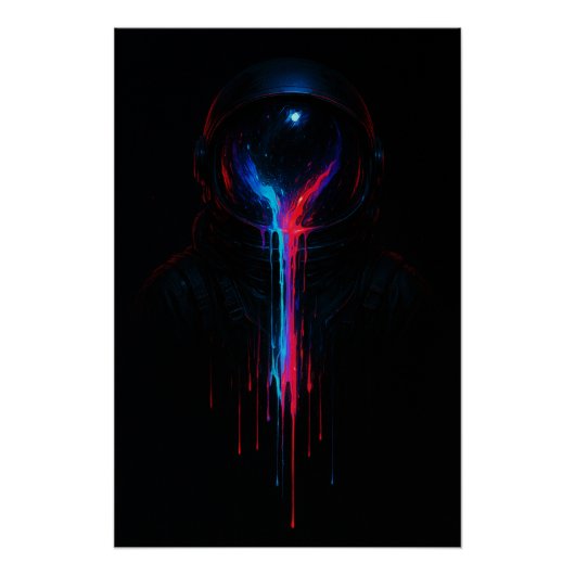 Cosmic Astronaut Drip – Neon Space Art Print ポスター (正面)