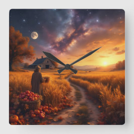 Cosmic Autumn Harvest Leggings Tights スクエア壁時計