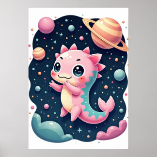 Cosmic Axolotl Galactic Space Adventure Kawaii Sti ポスター