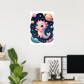 Cosmic Axolotl Galactic Space Adventure Kawaii Sti ポスター (ホームオフィス)