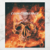 Cosmic Beverage. Flaming skull in space ワインラベル (シングルラベル)