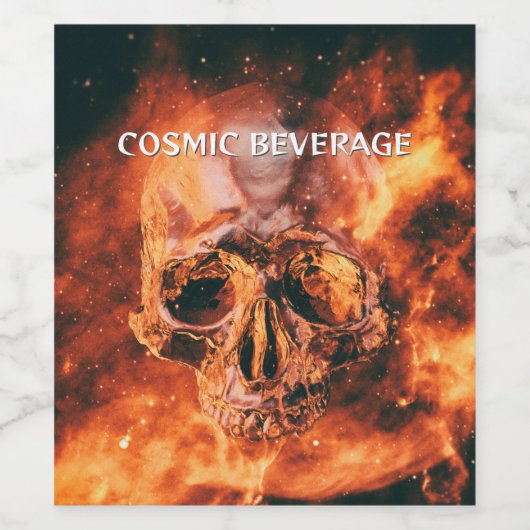 Cosmic Beverage. Flaming skull in space ワインラベル (シングルラベル)