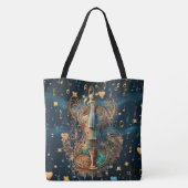  Cosmic Blue and Gold Rococo Violin Large Tote トートバッグ (裏面)