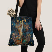  Cosmic Blue and Gold Rococo Violin Large Tote トートバッグ (クローズアップ)
