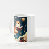 Cosmic Bookworm Cat Space Reading Sticker Tshirt コーヒーマグカップ (正面左)