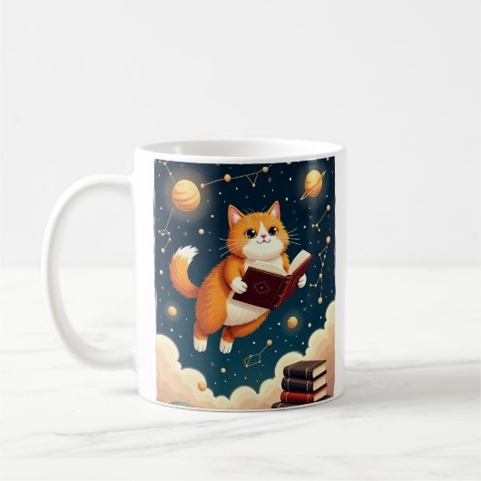 Cosmic Bookworm Cat Space Reading Sticker Tshirt コーヒーマグカップ (左)