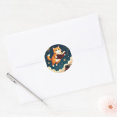 Cosmic Bookworm Cat Space Reading Sticker Tshirt ラウンドシール (封筒)