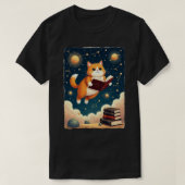 Cosmic Bookworm Cat Space Reading Sticker Tshirt Tシャツ (デザイン正面)