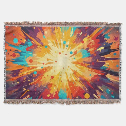 Cosmic Burst Abstract Splatter Art スローブランケット (正面)