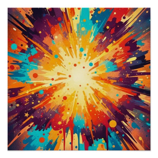 Cosmic Burst Abstract Splatter Art ポスター (正面)