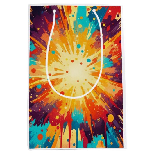 Cosmic Burst Abstract Splatter Art ミディアムペーパーバッグ (正面)