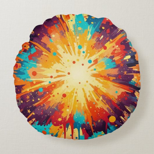 Cosmic Burst Abstract Splatter Art ラウンドクッション (正面)