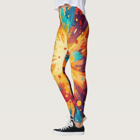 Cosmic Burst Abstract Splatter Art レギンス (左)