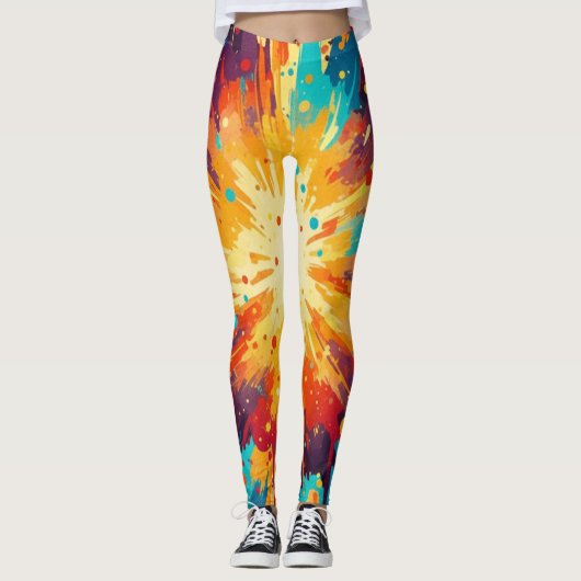 Cosmic Burst Abstract Splatter Art レギンス (正面)