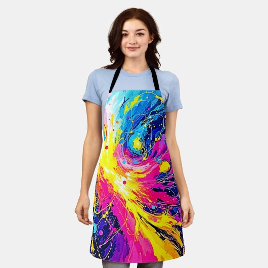 Cosmic Burst: Vibrant Splatter Art エプロン (着用した状態)