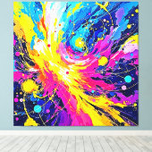 Cosmic Burst: Vibrant Splatter Art キャンバスプリント (インサイチュ (ウッドフロア))