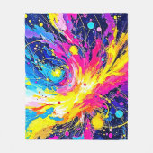 Cosmic Burst: Vibrant Splatter Art フリースブランケット (正面)
