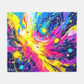 Cosmic Burst: Vibrant Splatter Art フリースブランケット (正面(横))