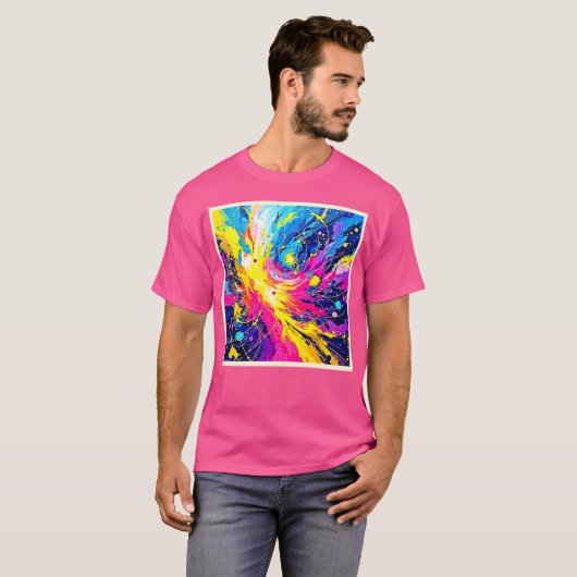 Cosmic Burst: Vibrant Splatter Art Tシャツ (正面フル)