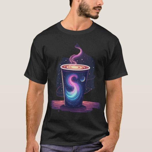 Cosmic Caffeine | 銀河星雲渦巻コーヒーカップ Tシャツ (正面)