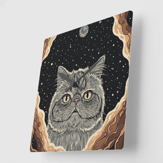 Cosmic Cat スクエア壁時計 (傾斜)
