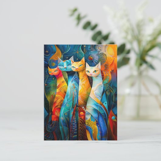 Cosmic Cat Art with Stellar Background ポストカード (スタンド正面)