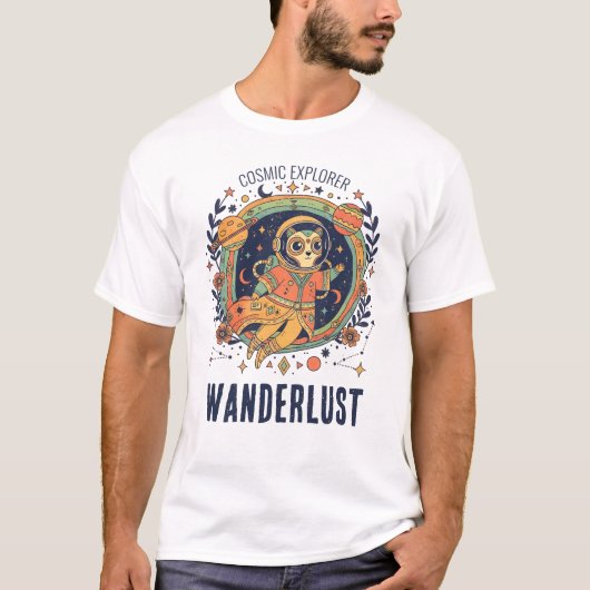 Cosmic Cat Astronaut Space Explorer Wanderlust Tシャツ (正面)