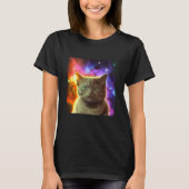 Cosmic Cat Cat Kitten in Outer Space Design Tシャツ (正面)